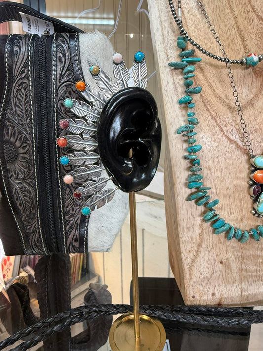Multi Stone Ear Feather  native made
