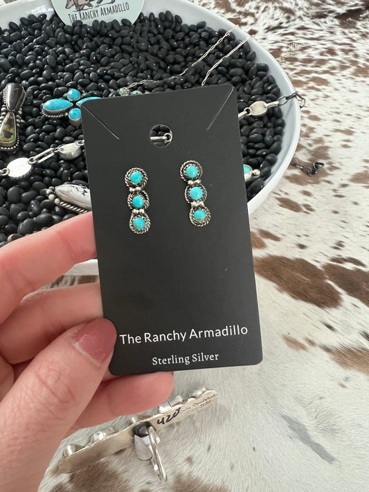 Janice Spencer Navajo Kingman 3 stone drop earrings