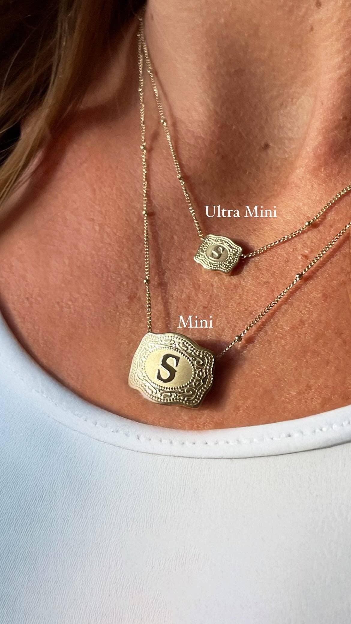 NEW! Ultra Mini Belt Buckle Necklace (Mama) - Gold: Gold