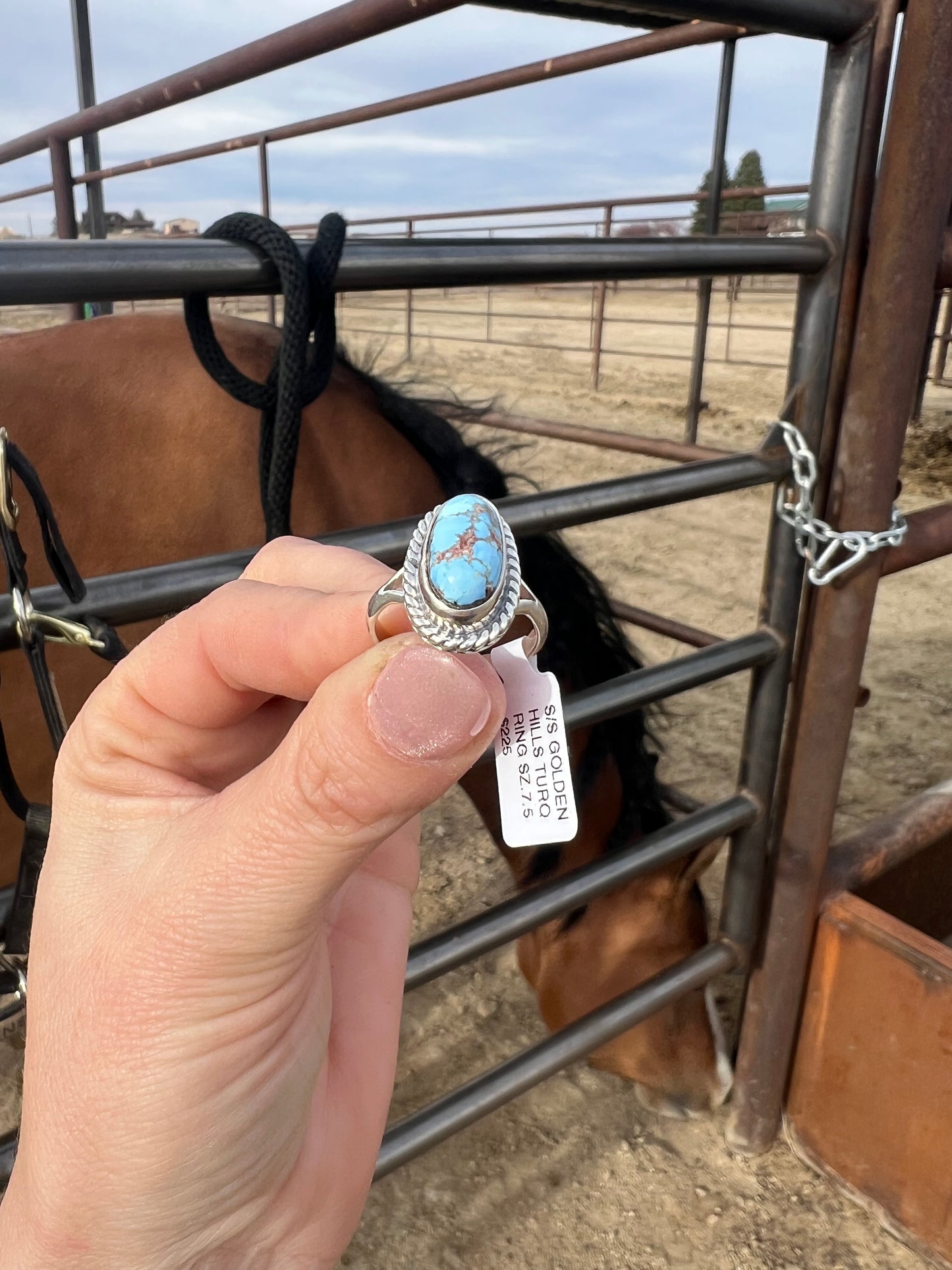 Thomas Francisco Navajo Sterling Silver Golden Hills Turquoise size 7.5