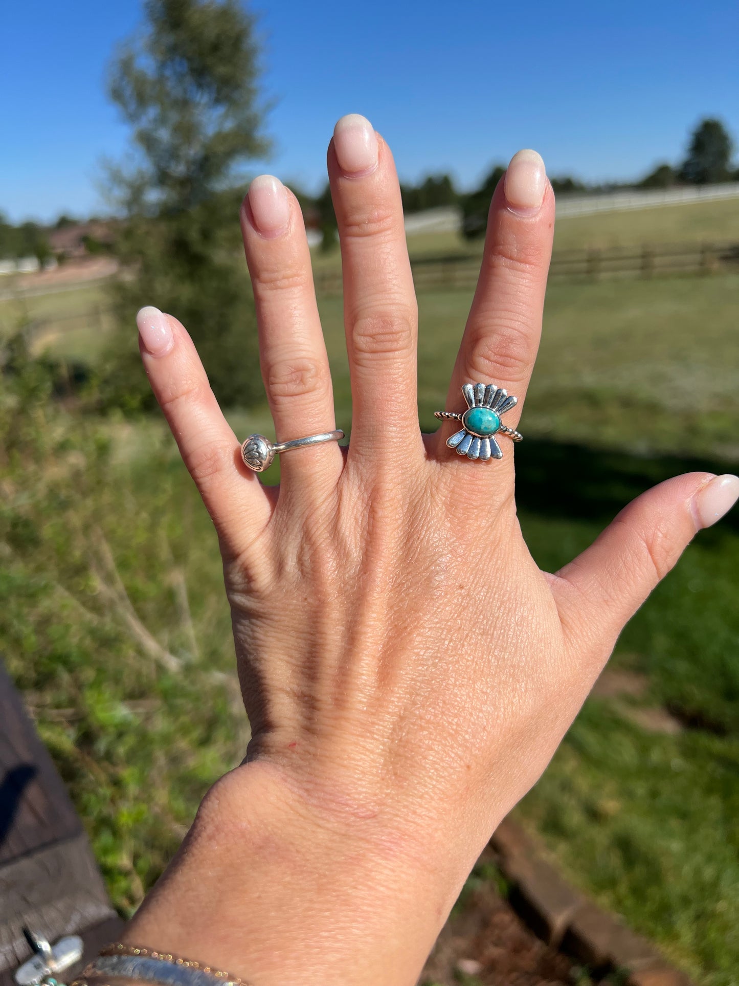 Sterling silver and turquoise butterfly concho ring size 7