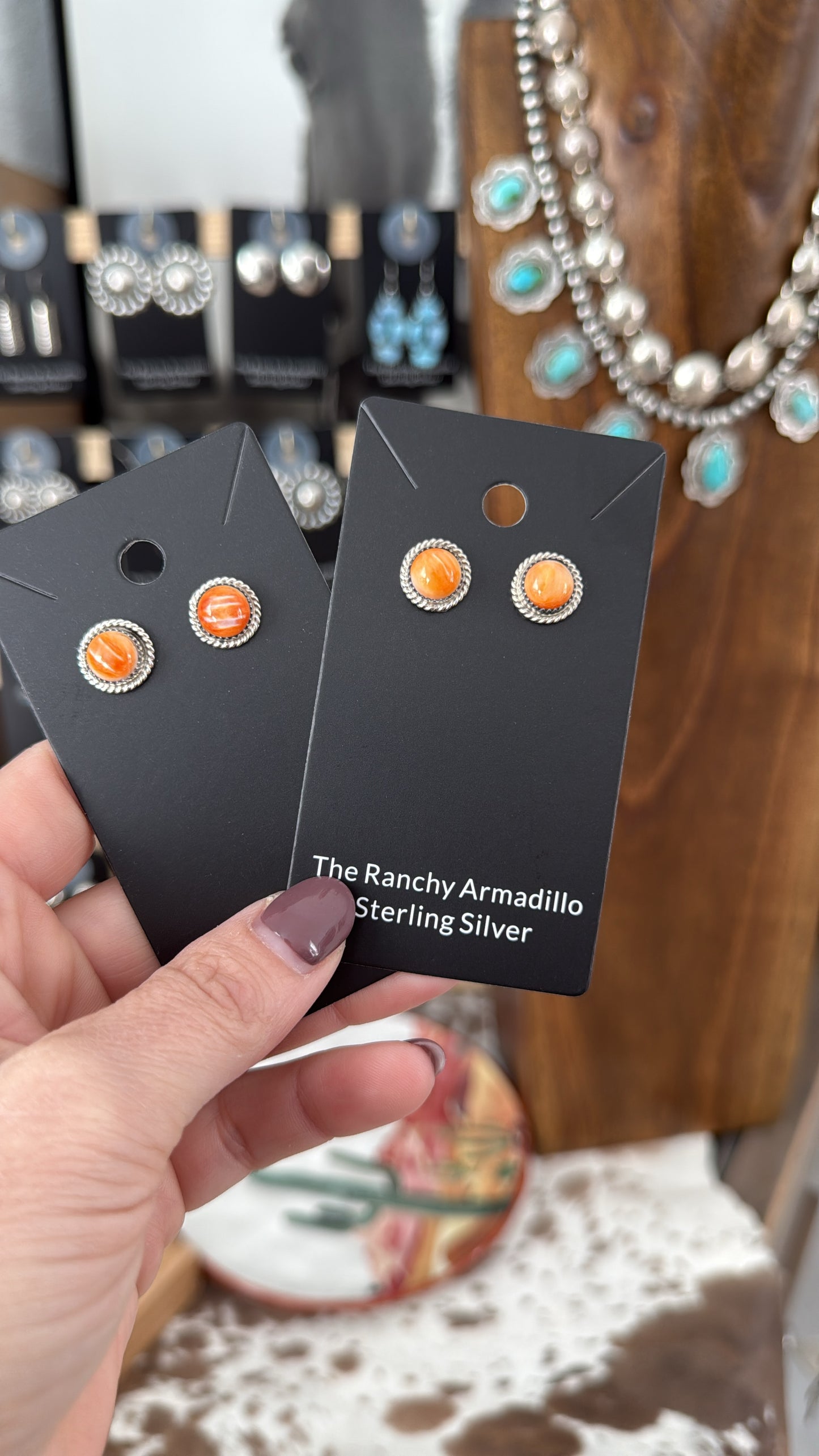 Orange spiny studs by Navajo artist Ester White
