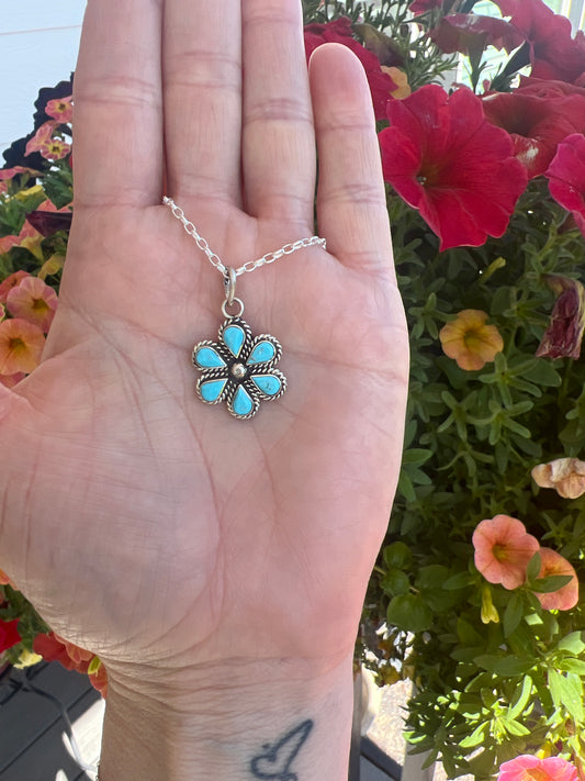 Gina Docedo flower cluster necklace and sterling chain