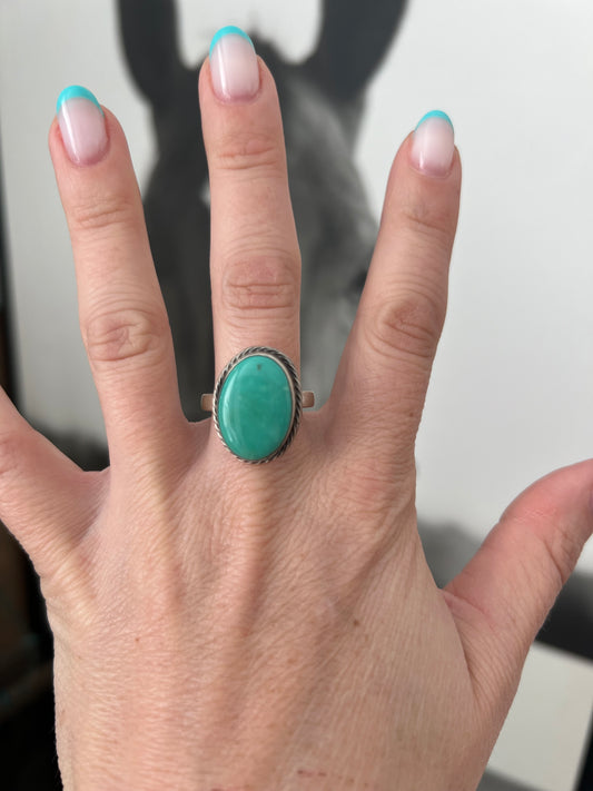 Kingman Turquoise Adjustable Ring
Signed Navajo MK