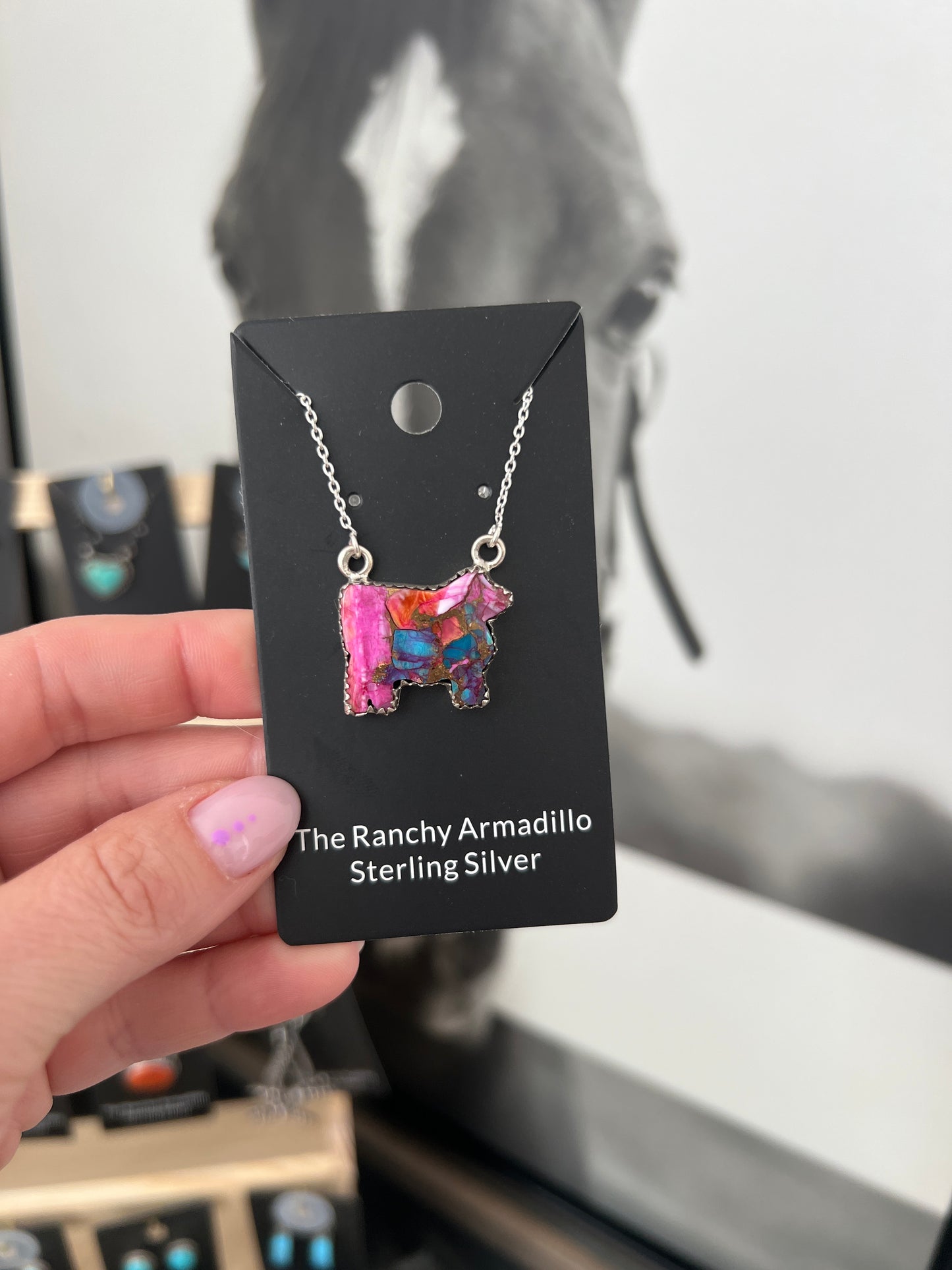 Pink Dahlia heifer 16” necklace