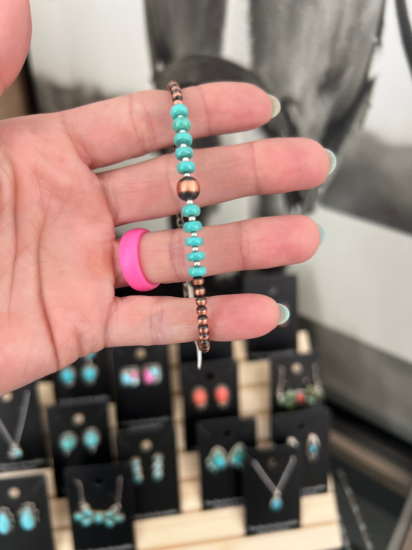 Copper bracelet with turquoise beads