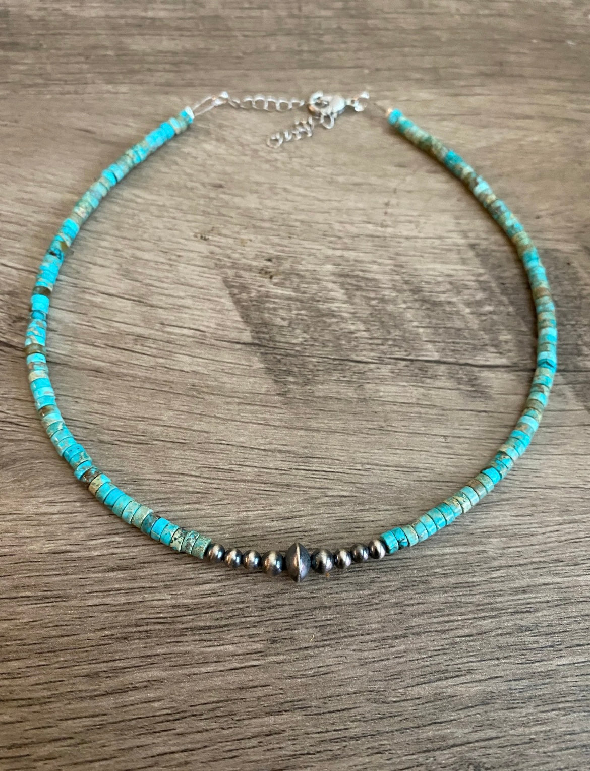 Sterling silver pearls with turquoise variscite choker 14”inch with 3” extension