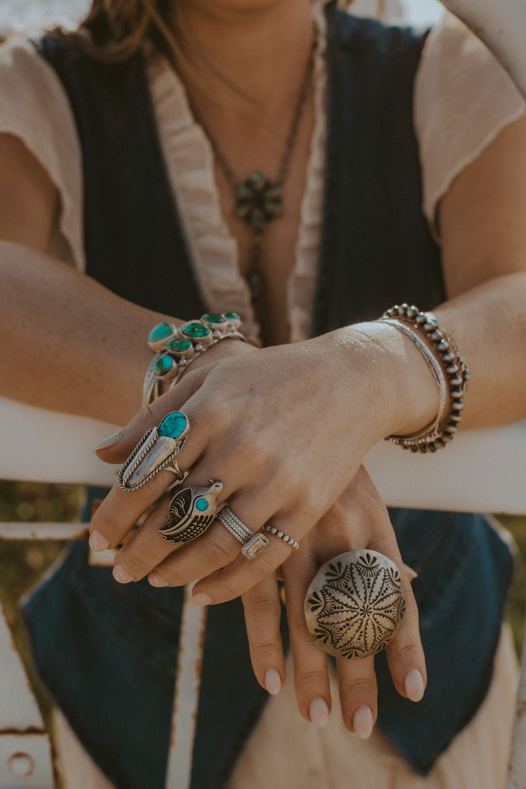Beautiful half sphere statement ring, Navajo made and stamped adjustable