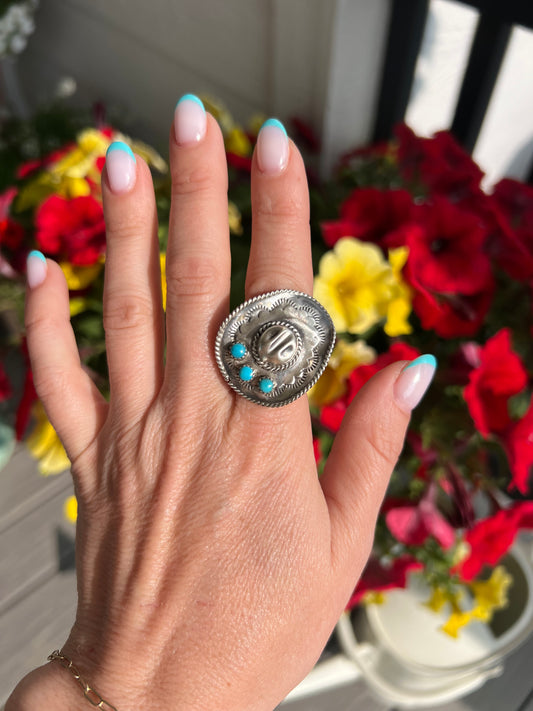 Cowboy Hat Ring by Navajo Bobby Platero size 7