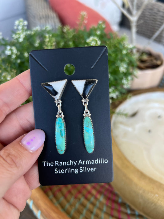 White buffalo and turquoise drop earrings by Turnback pony