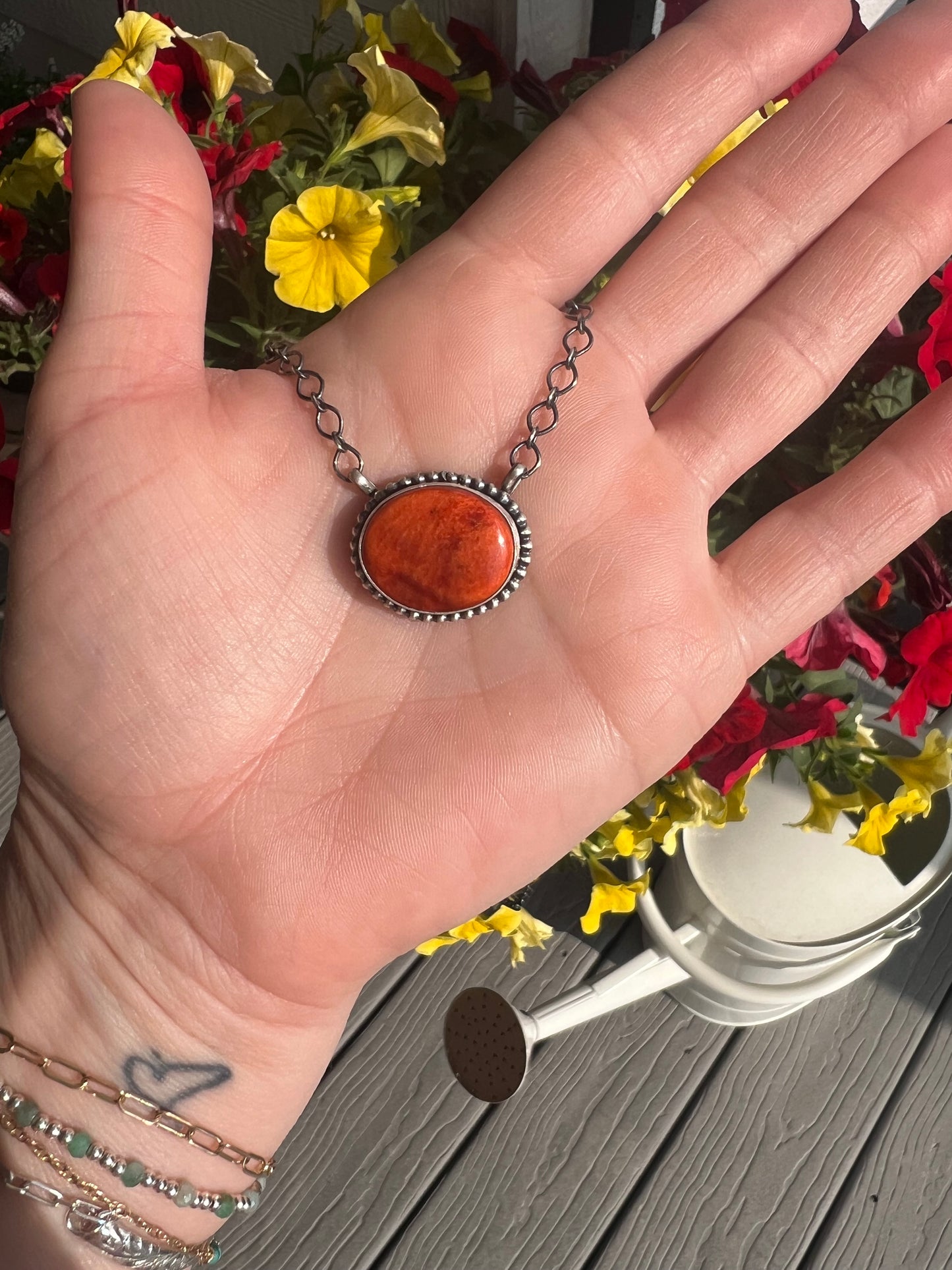 Orange Spiny Necklace by Navajo Scott Skeets 18”