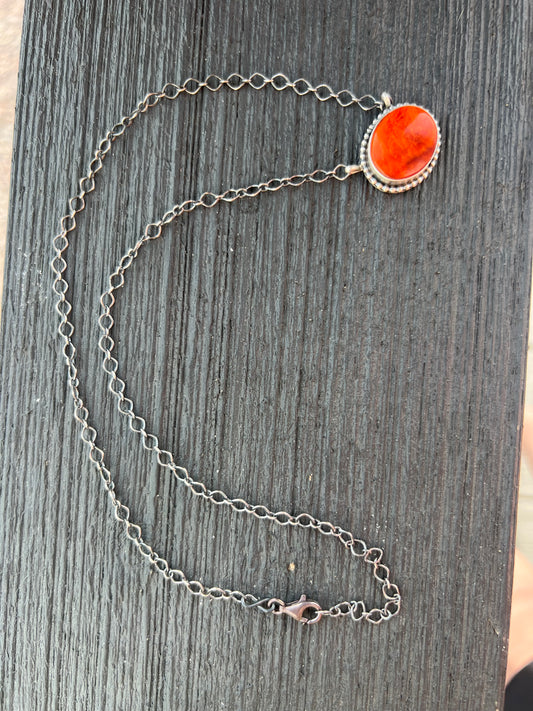 Orange Spiny Necklace by Navajo Scott Skeets 18”