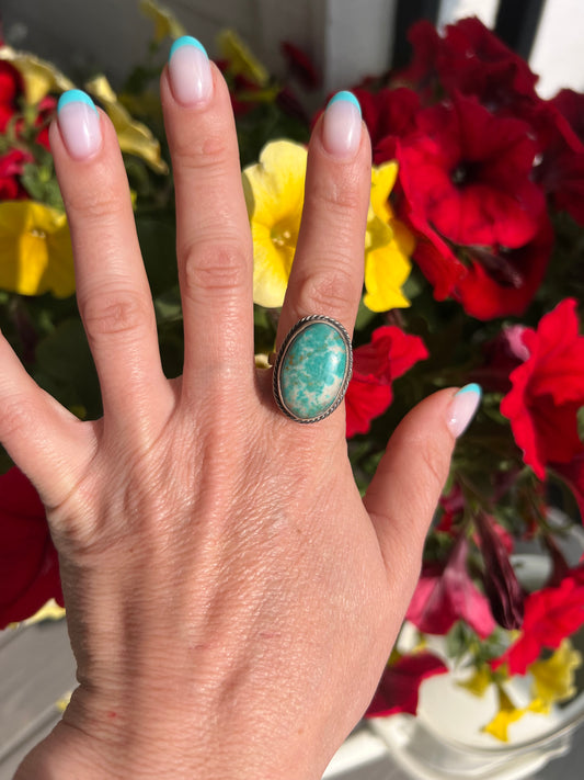 Kingman Turquoise Adjustable Ring
Signed Navajo MK