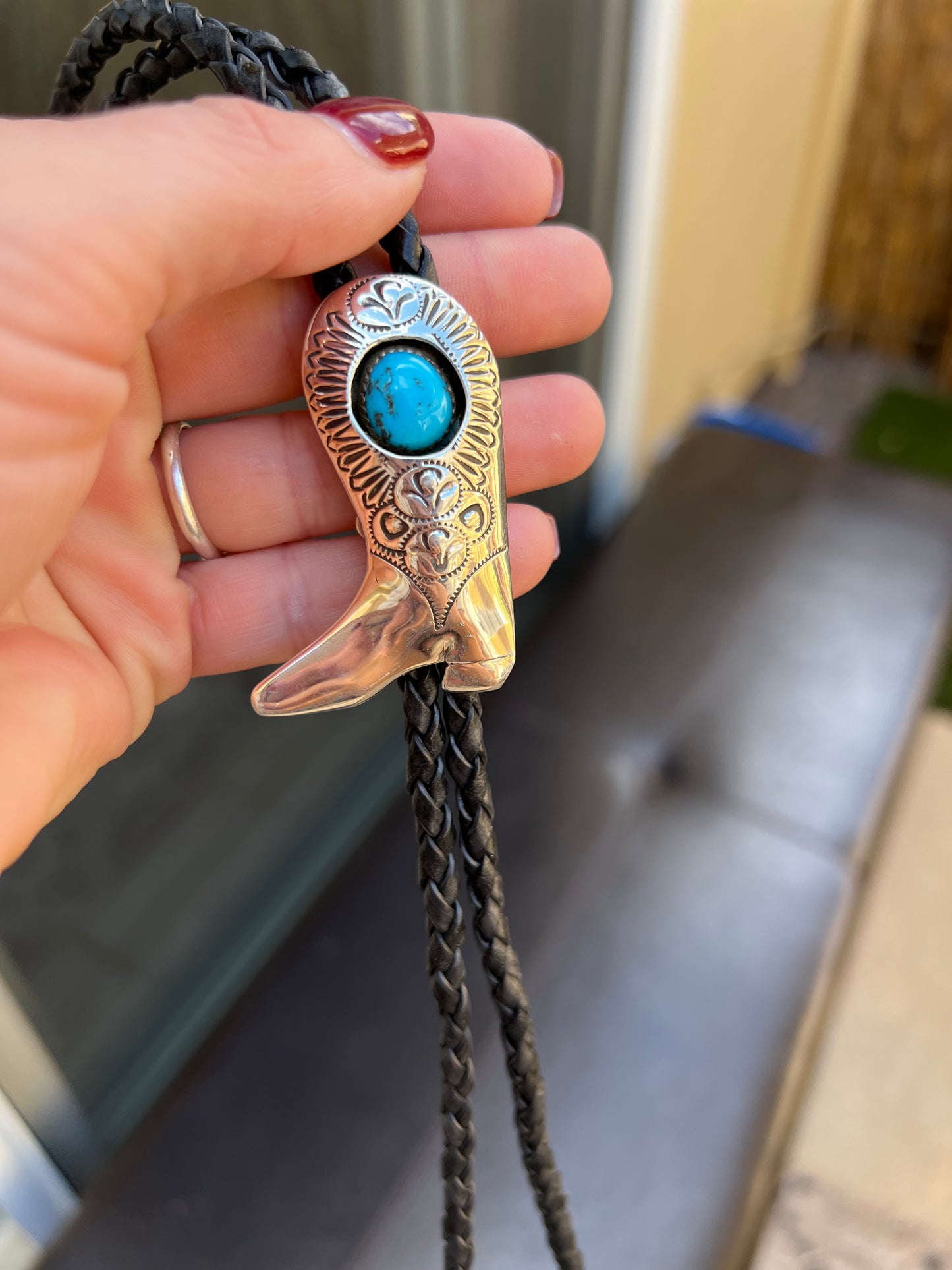 Cowboy boot bolo tie Navajo made