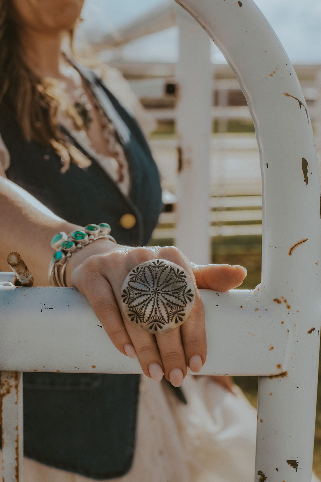 Beautiful half sphere statement ring, Navajo made and stamped adjustable