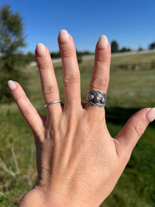 Cigar band sterling silver ring