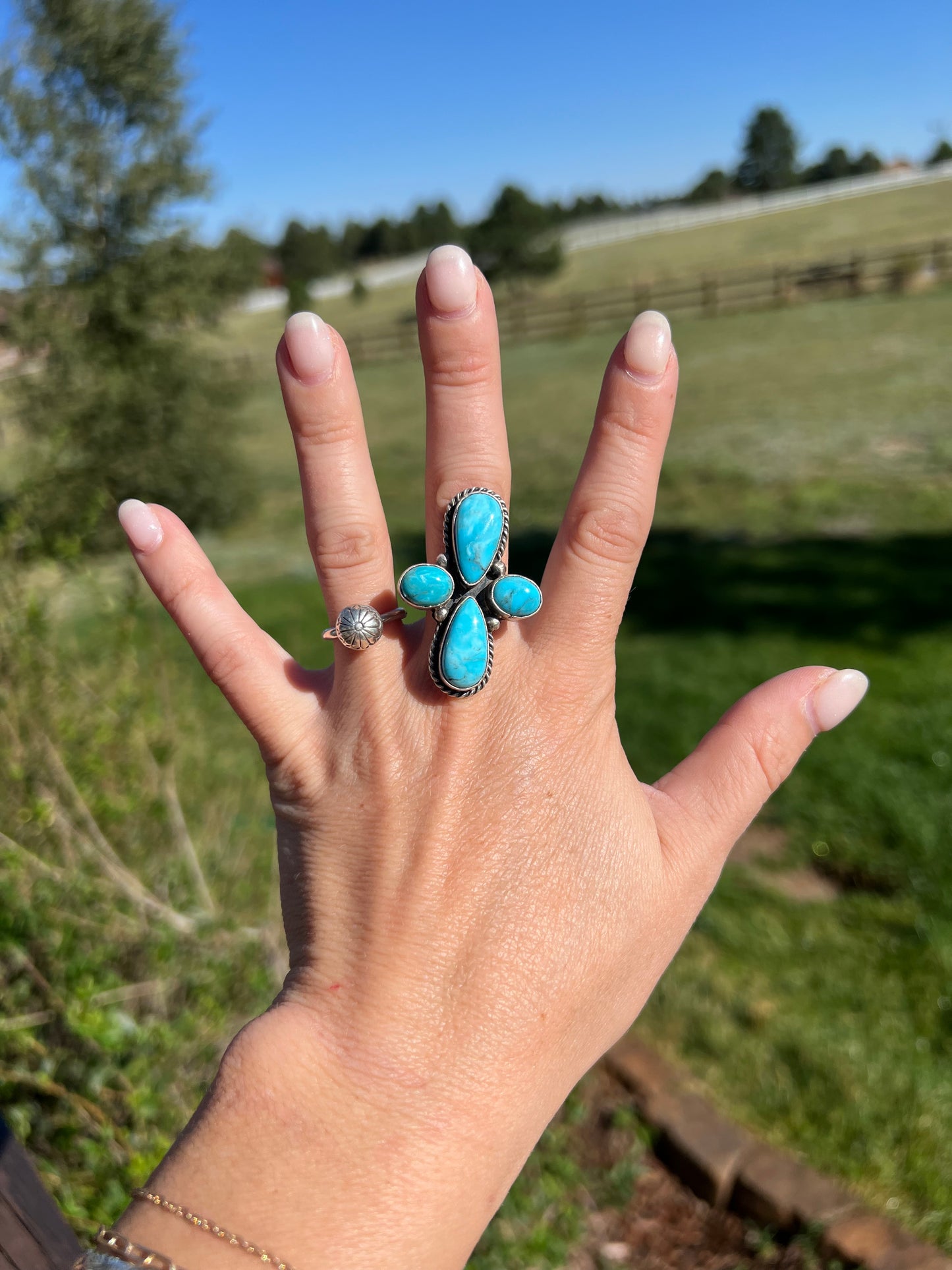 4-stone Kingman cross Navajo adjustable ring stamped