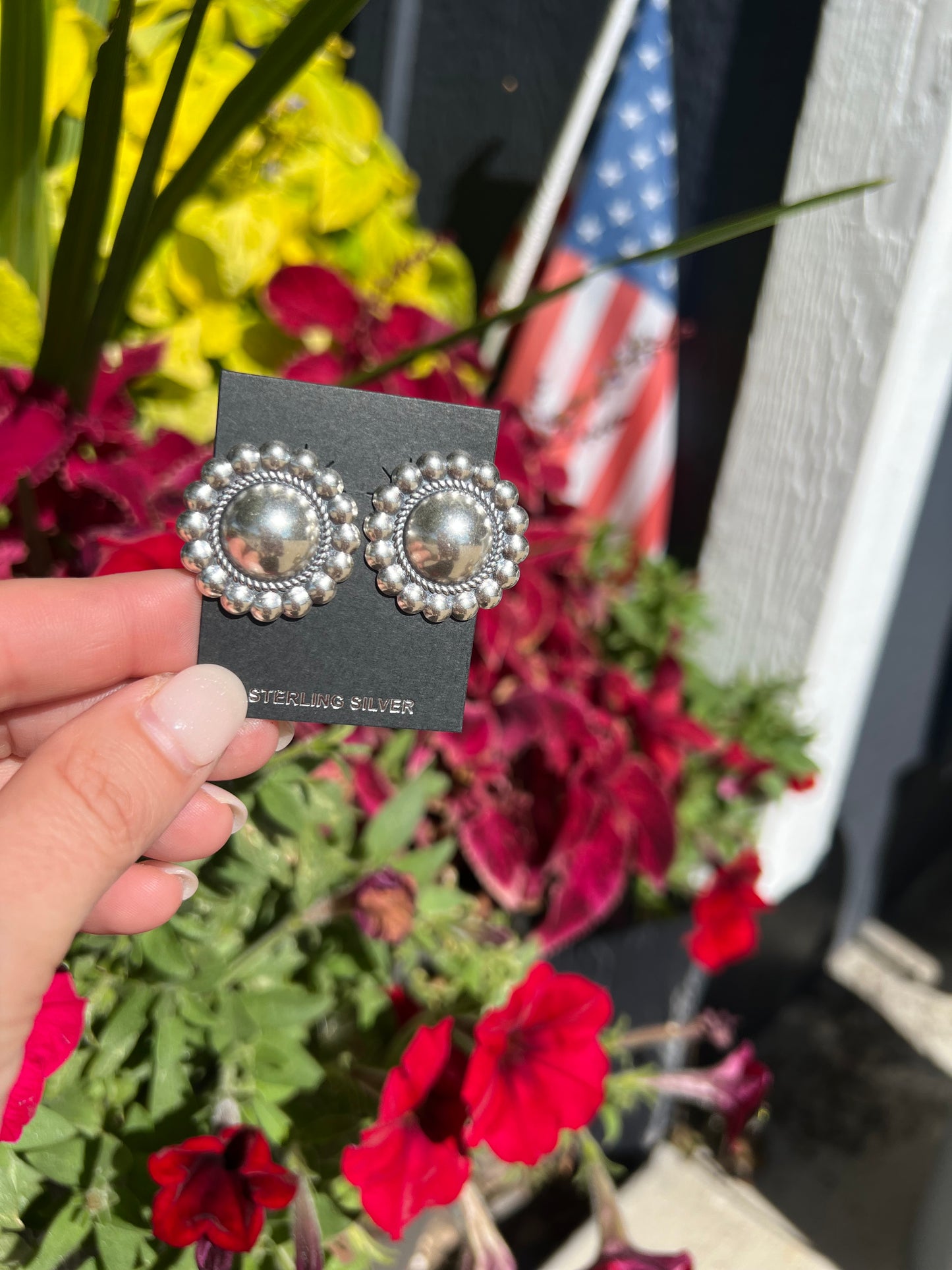Sterling silver Concho Earrings medium