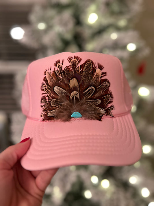 Feather trucker hat by Tammi