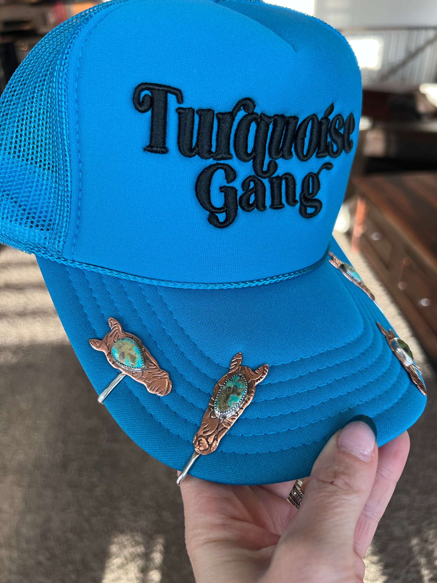 Hat clip Authentic turquoise, copper and silver handmade in Arizona by American artist Harvest