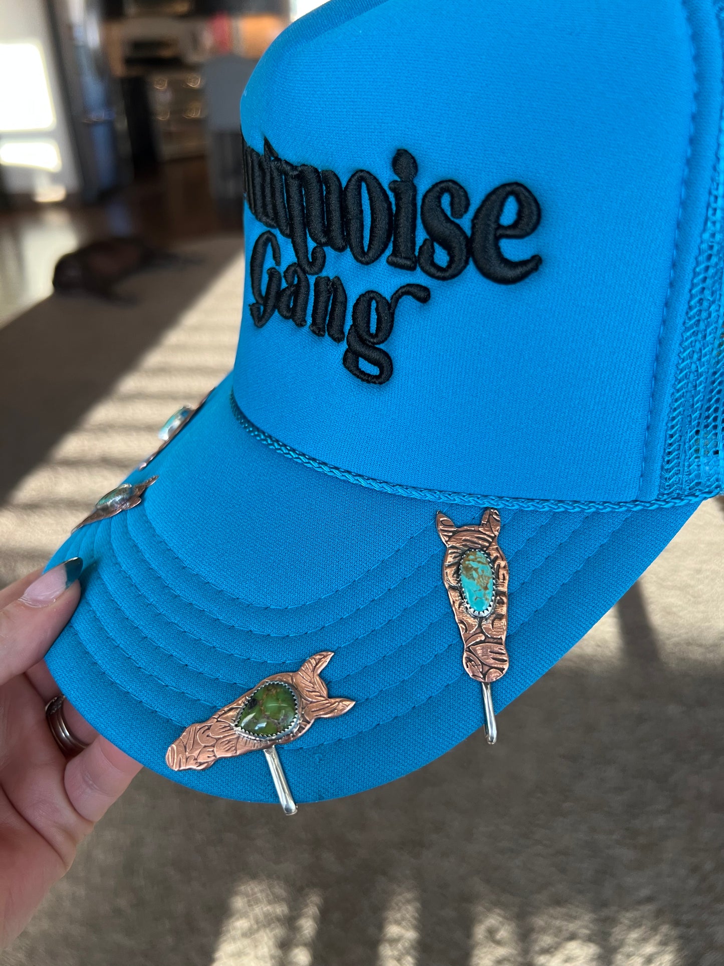 Hat clip Authentic turquoise, copper and silver handmade in Arizona by American artist Harvest