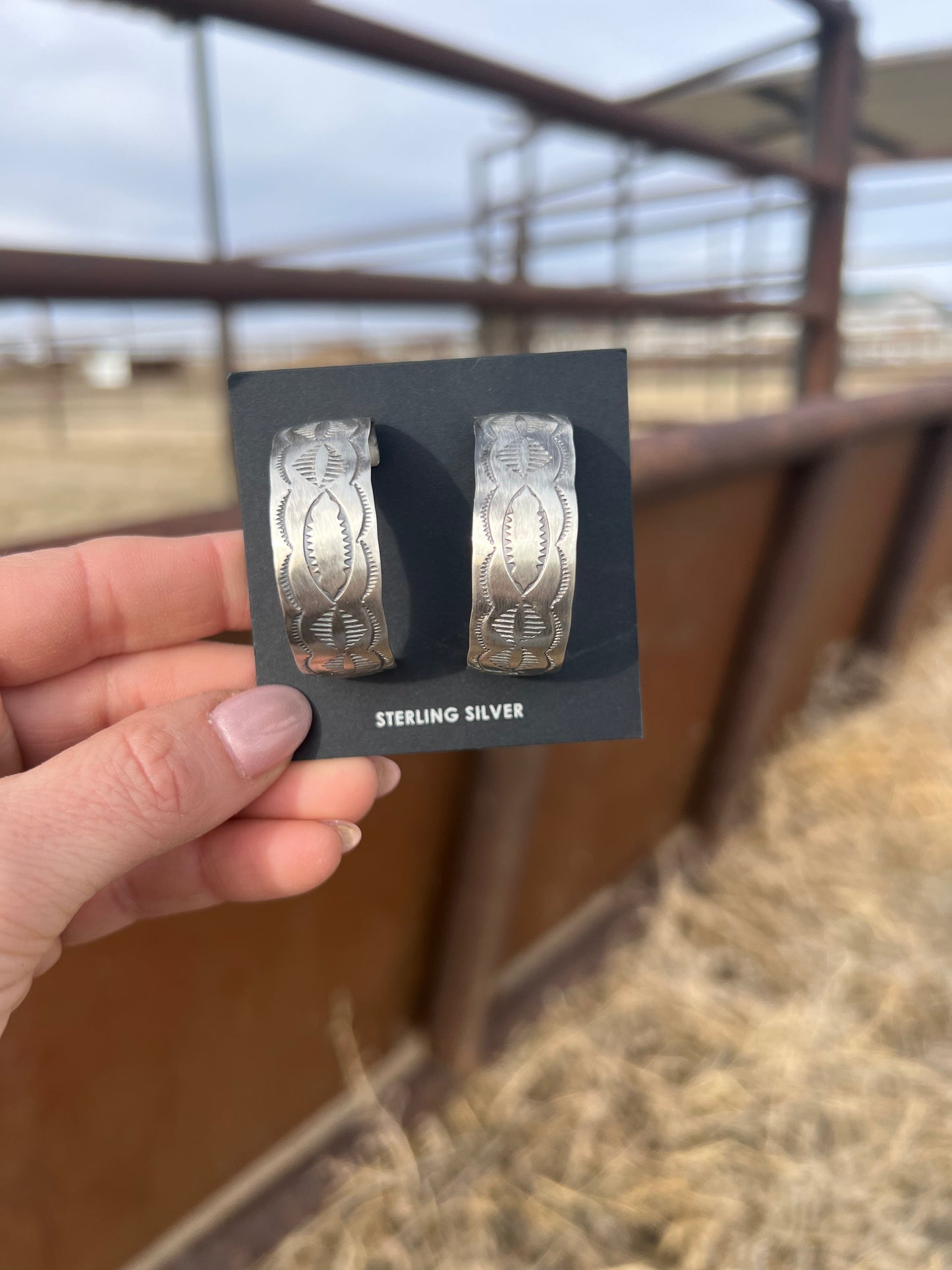 Chimney Butte Navajo Large Half Hoops sterling silver