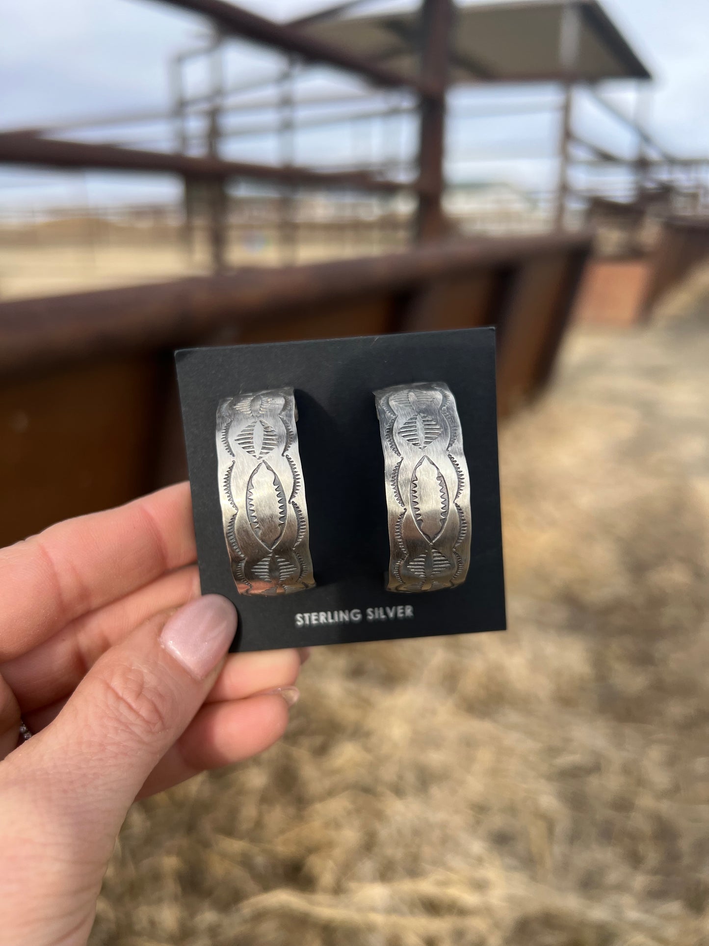 Chimney Butte Navajo Large Half Hoops sterling silver