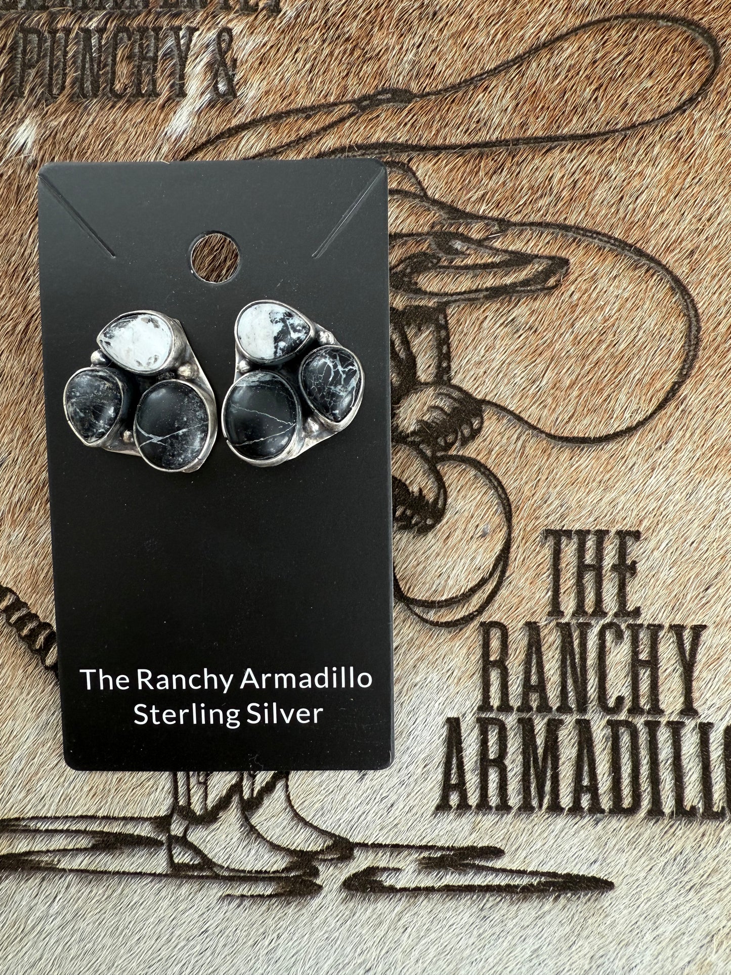 Large White buffalo cluster earrings