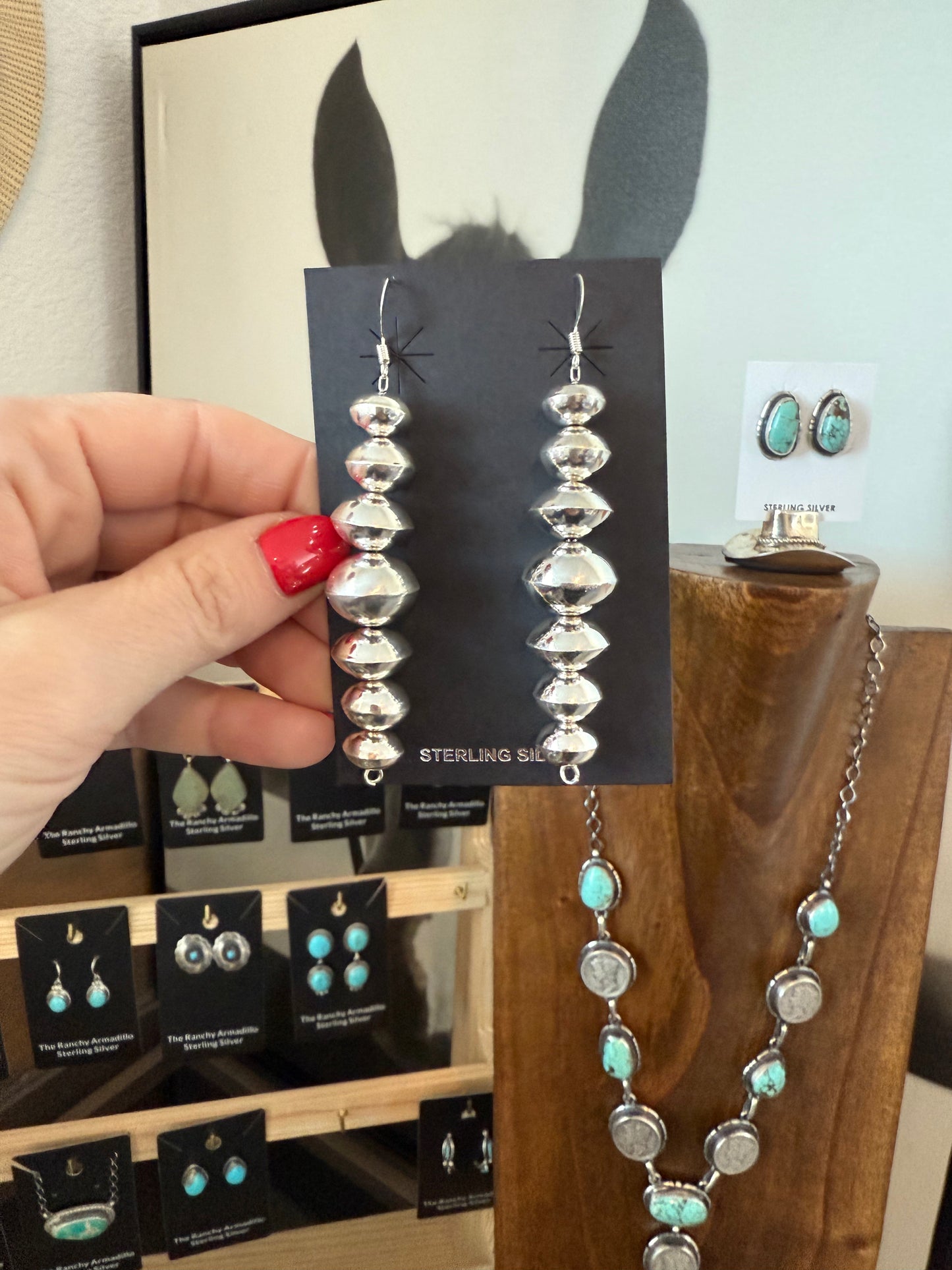 Frankie Miller Navajo handmade pearl dangle earrings