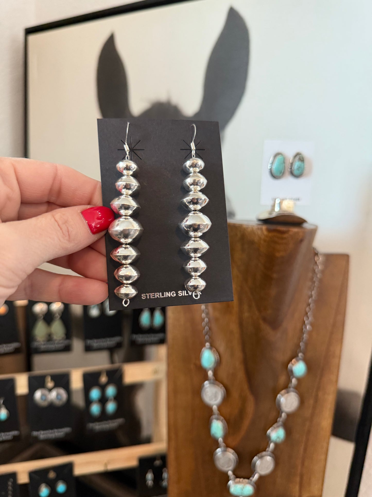 Frankie Miller Navajo handmade pearl dangle earrings