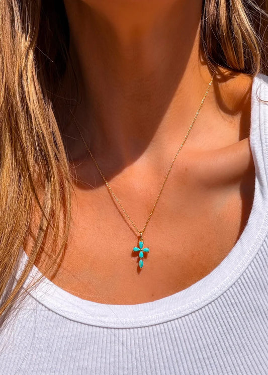 Turquoise Cross necklace by Turnback Pony