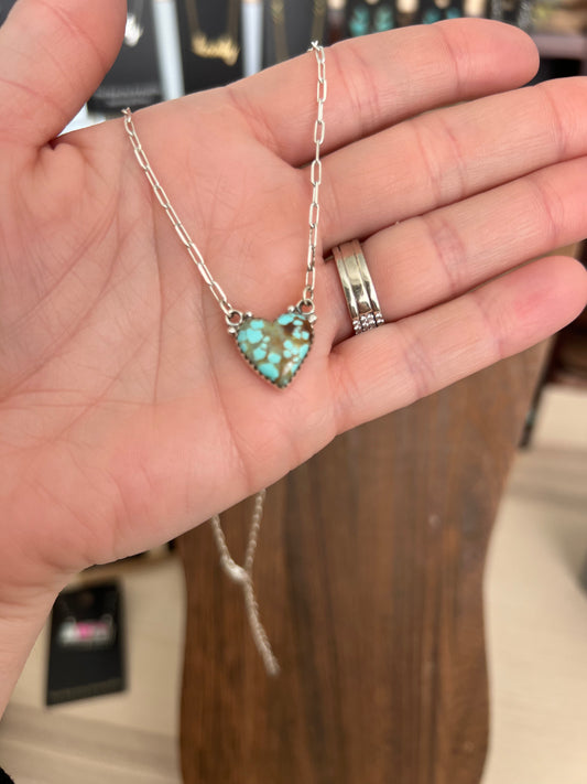 Dainty Heart and Sterling Silver Necklace by Turnback Pony 16” chain with 2” extender