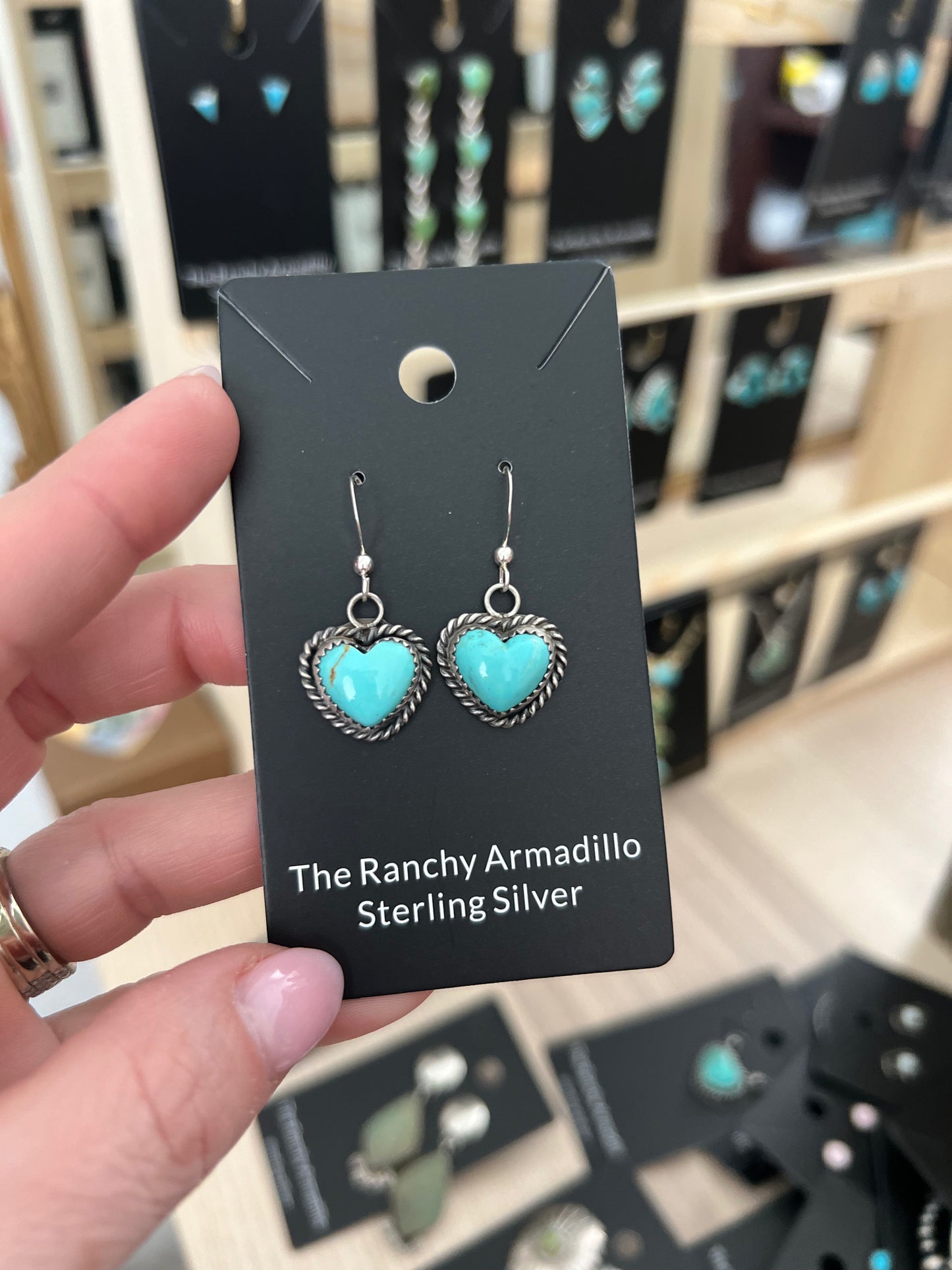 Navajo Artist Judith Dixon Heart Dangle Earrings Kingman Turquoise