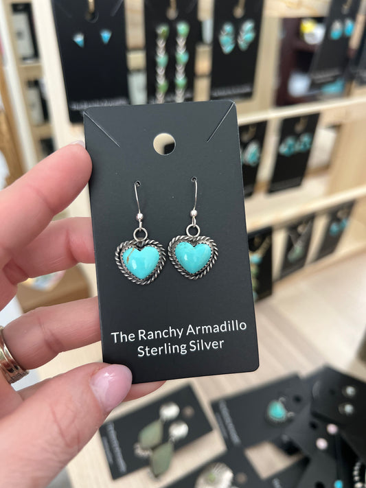 Navajo Artist Judith Dixon Heart Dangle Earrings Kingman Turquoise