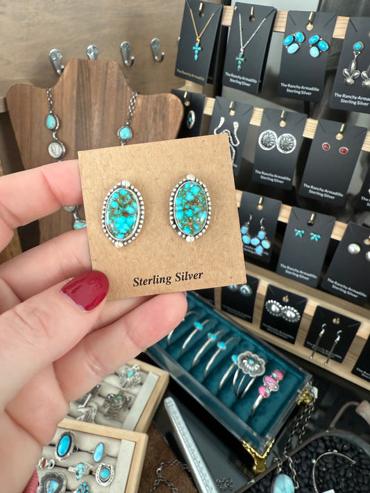 Spider web Turquoise Sterling silver earrings