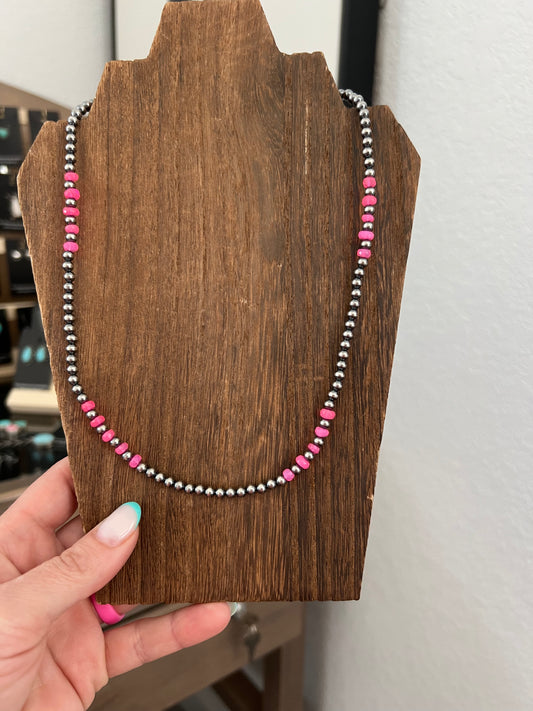 17” Pink Opal with Sterling Silver Pearls