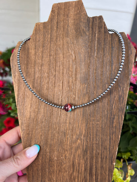 Sterling Silver and Mojave bead Choker 14” with 3” extender