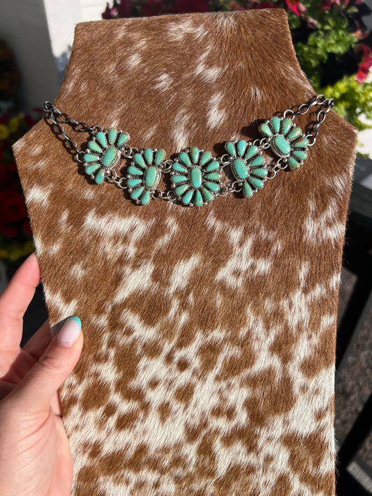 Alicia Wilson Bib style Choker necklace Kingman Turquoise Navajo made