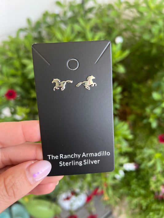 Running horse Sterling silver stud earrings
