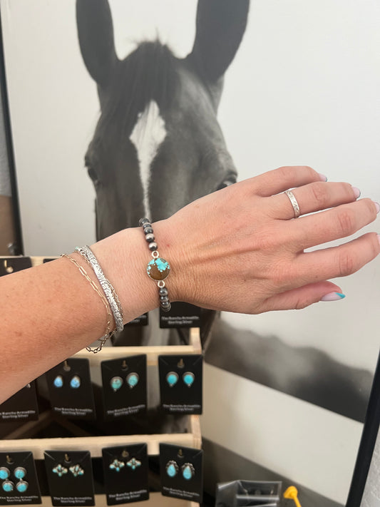 Sterling Silver Desert Pearl bracelet with Turquoise Stone