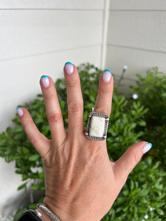 White Buffalo Ring size 7 by Navajo artist John Skeets