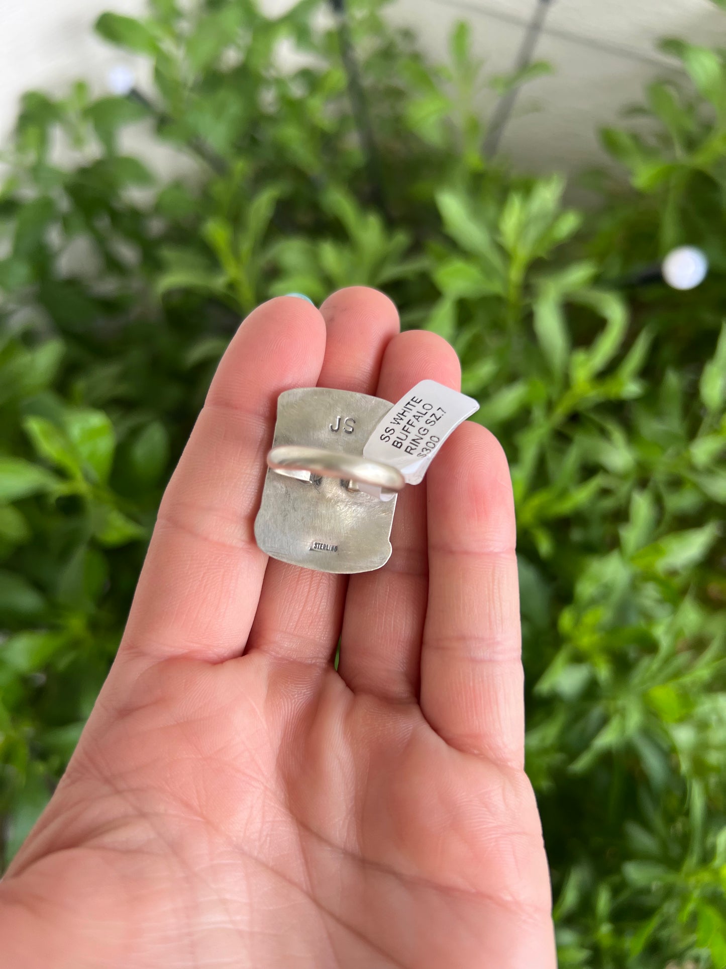 White Buffalo Ring size 7 by Navajo artist John Skeets