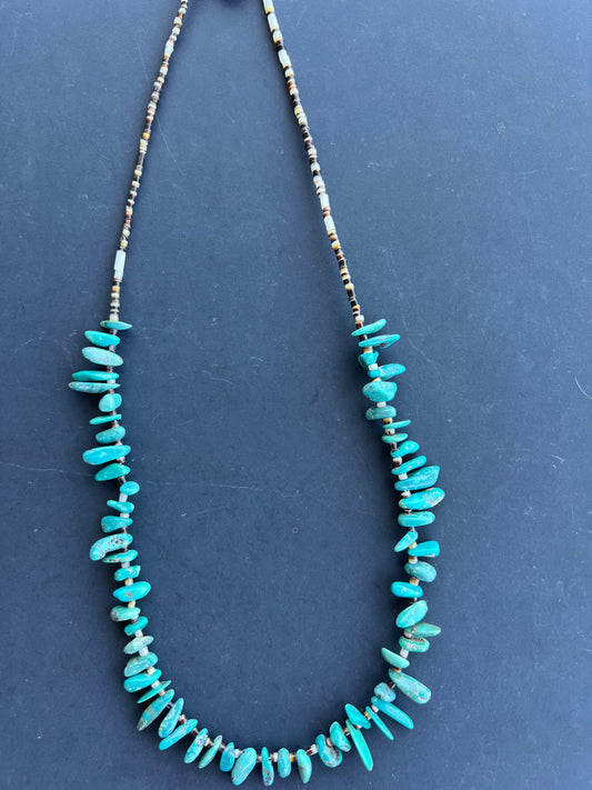 Kingman turquoise and shell 24” necklace