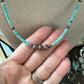 Turquoise necklace with copper pearls 14”