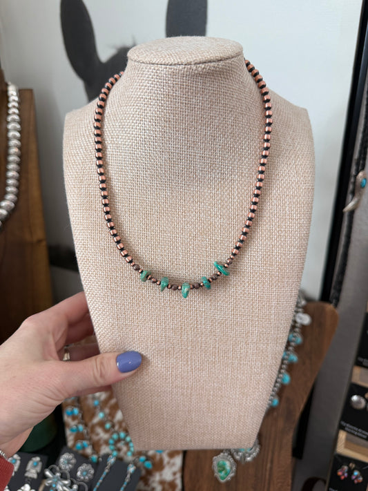 4mm copper and nugget style kingman beads 14” necklace