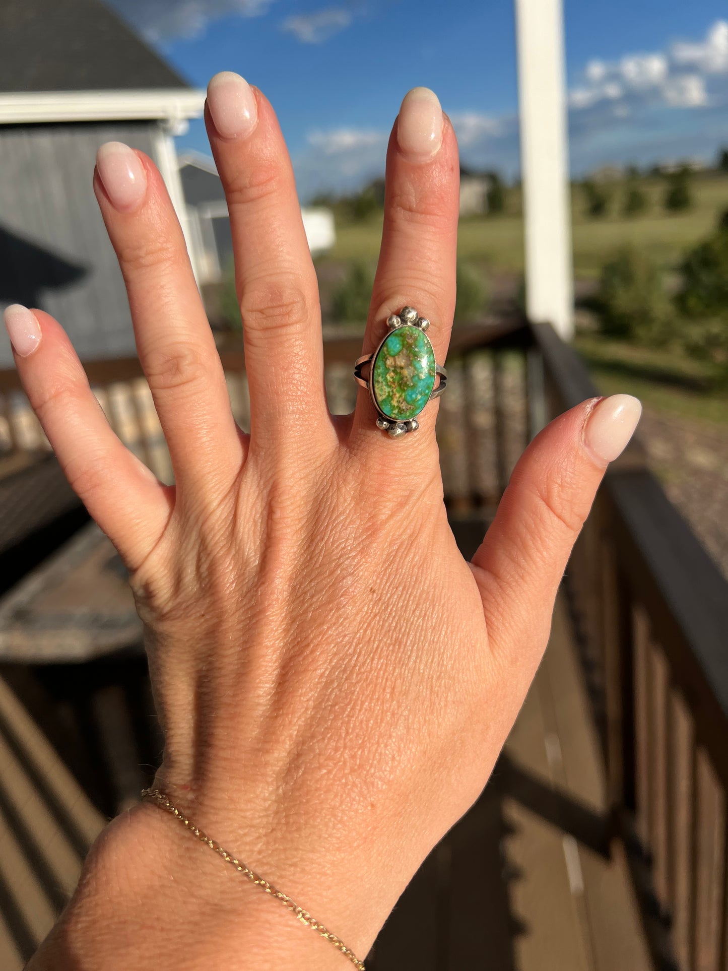 Scott Skeets Navajo Handmade sterling silver and Sonoran Gold Ring size 7