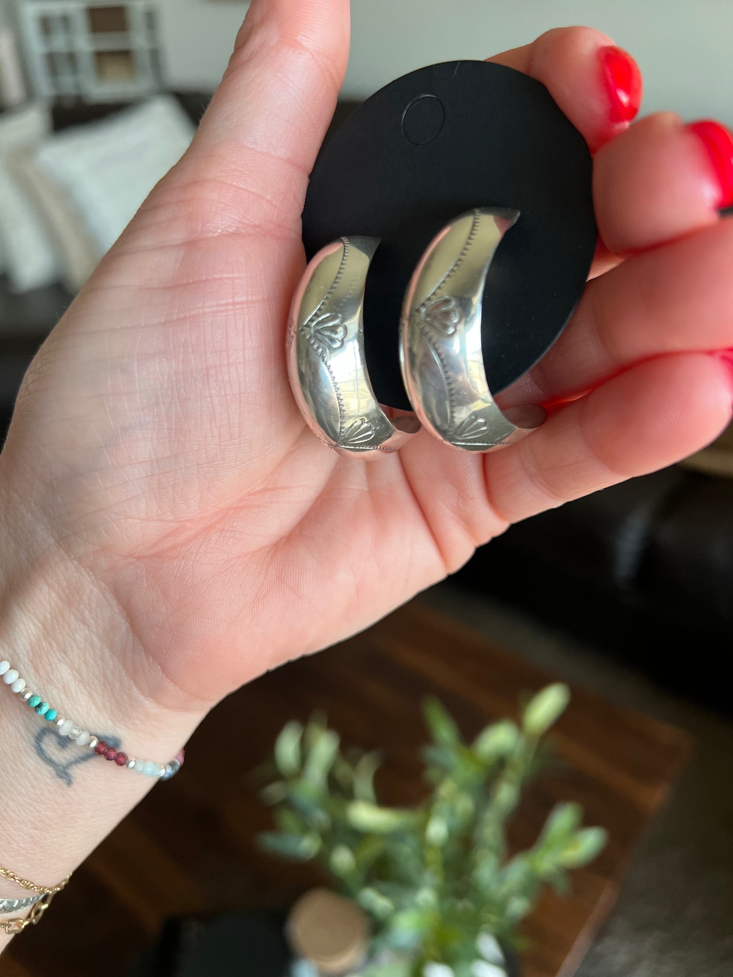 Louisa Bighand Navajo sterling silver large hoops