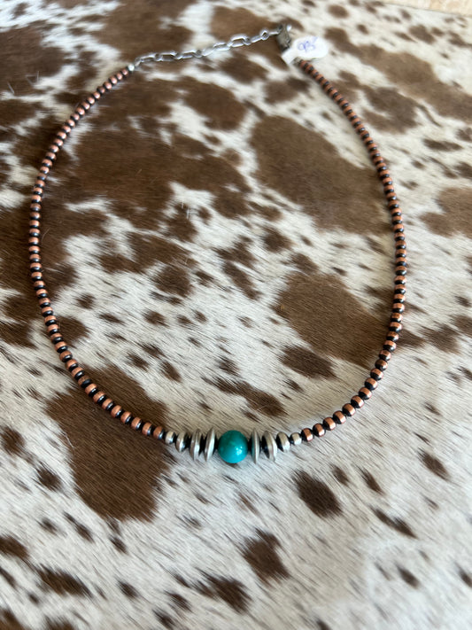 Copper with saucer sterling pearls and turquoise