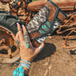 Turquoise Tooled Beauty Wallet, Western Cowhide Style